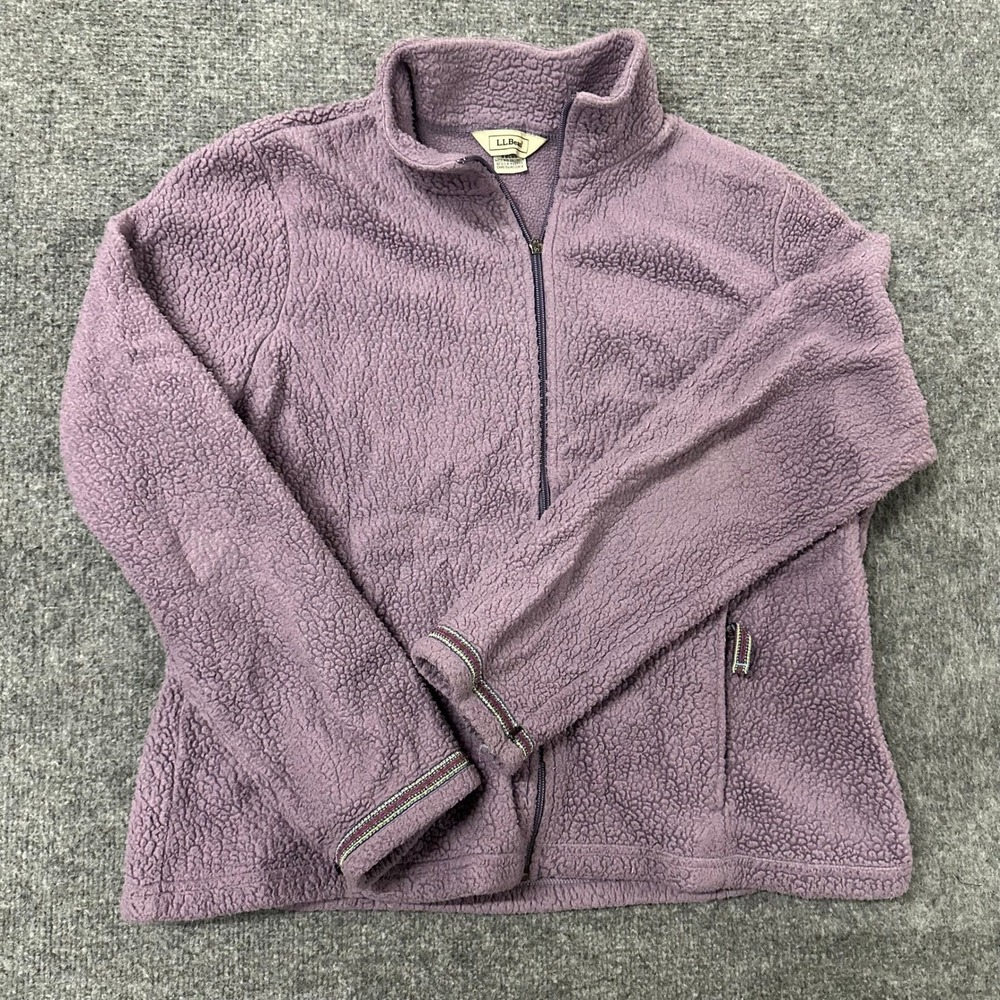 LL Bean Fleece Jacket Womens Size L Purple Sherpa Full Zip Mock Neck Outdoor